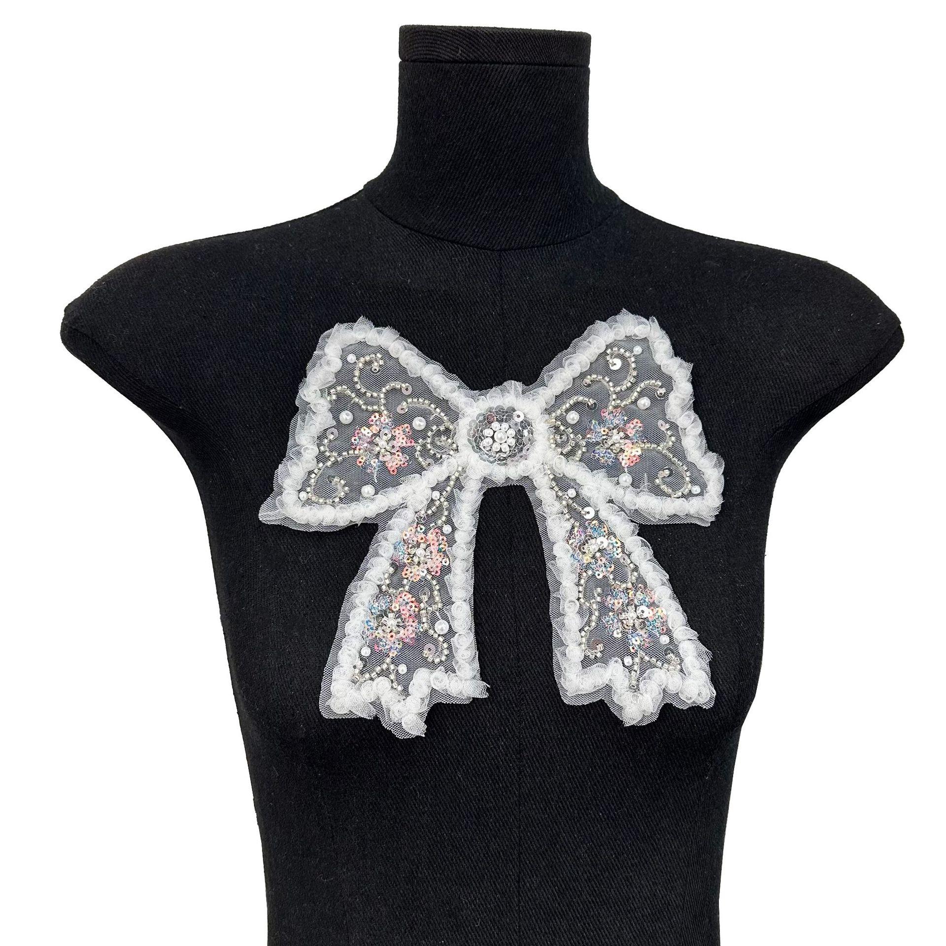 

Three-Dimensional Dream Mesh Pearl Sequin Lace Butterfly Cloth Sticker Handmade Diy Accessories Clothing Bag Decoration H3003 White