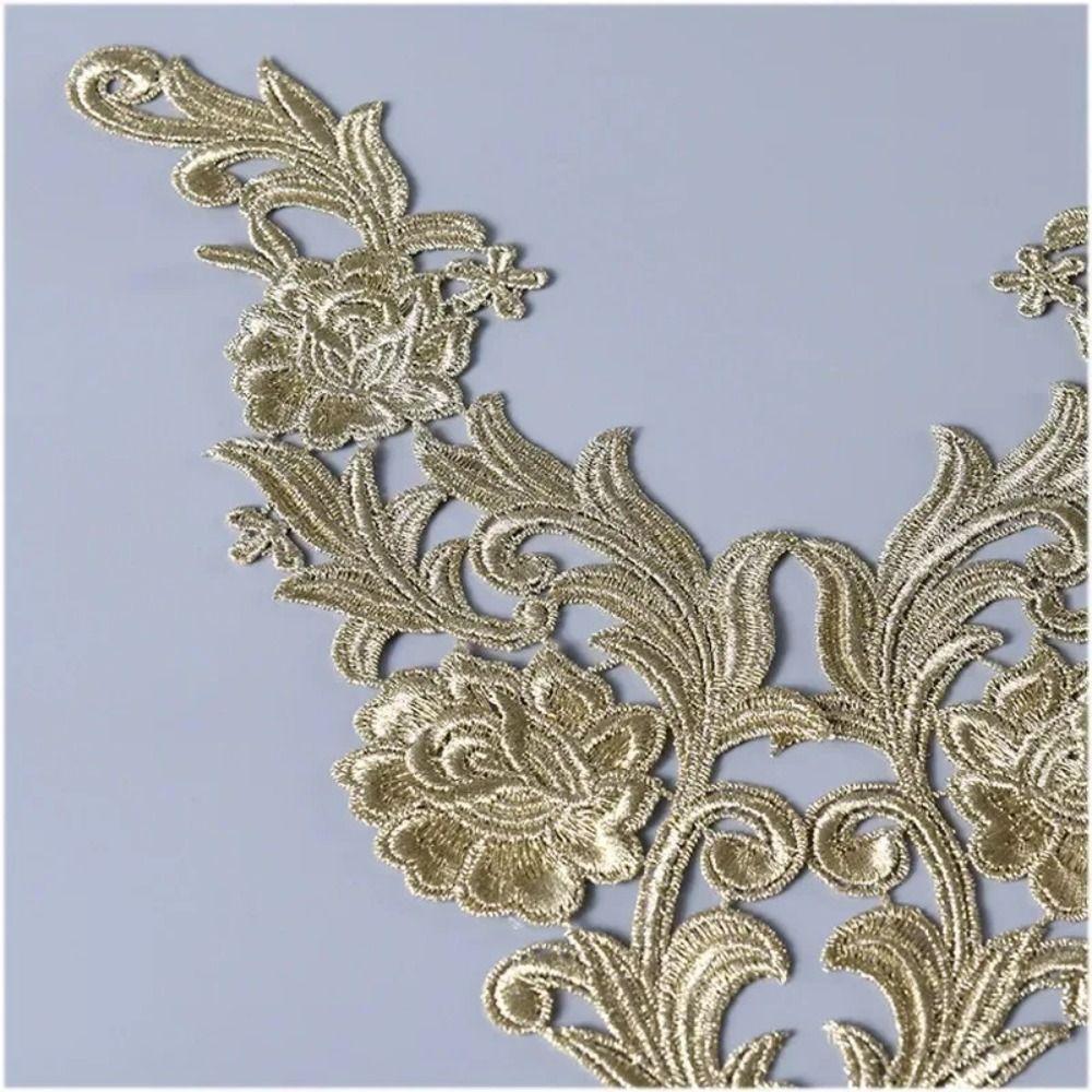 1Pair Fashion Polyester Lace Applique Gold Flower Embroidery Patch Lace Material Flower Patch Wedding Decoration