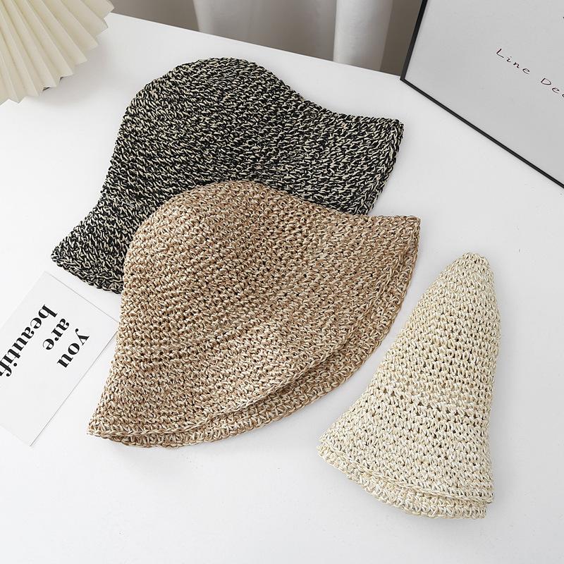 Summer New Bucket Hat Hollow Woven Sunshade Sunscreen Breathable Bucket Hat Fashion Straw Hat