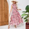 Tooxika Summer New Holiday Printed Long Sleeveless Half High Neck Backless Waist Dresses For Women