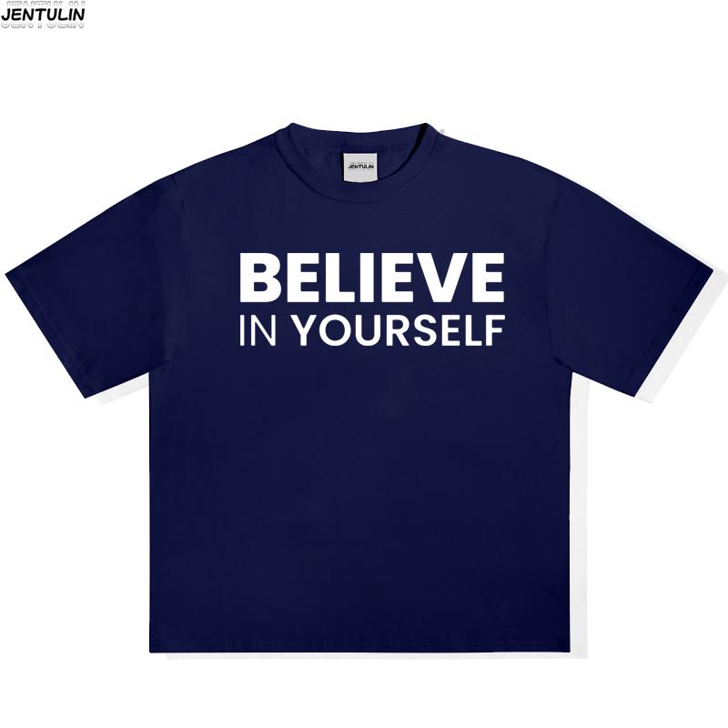 Unisexs Pure Cotton Believe In Yourself Simple Letter Print Tshirt Harajuku Retro Clothing Aesthetics Loose Top Pullover Tshirt