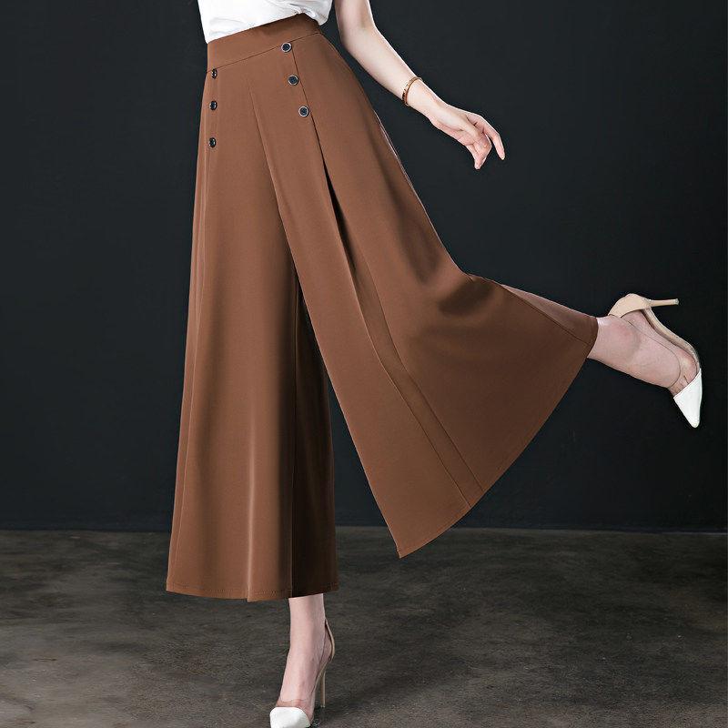 Pantaloni casual a 9 punti con vita alta e plissettatura a gamba larga da donna