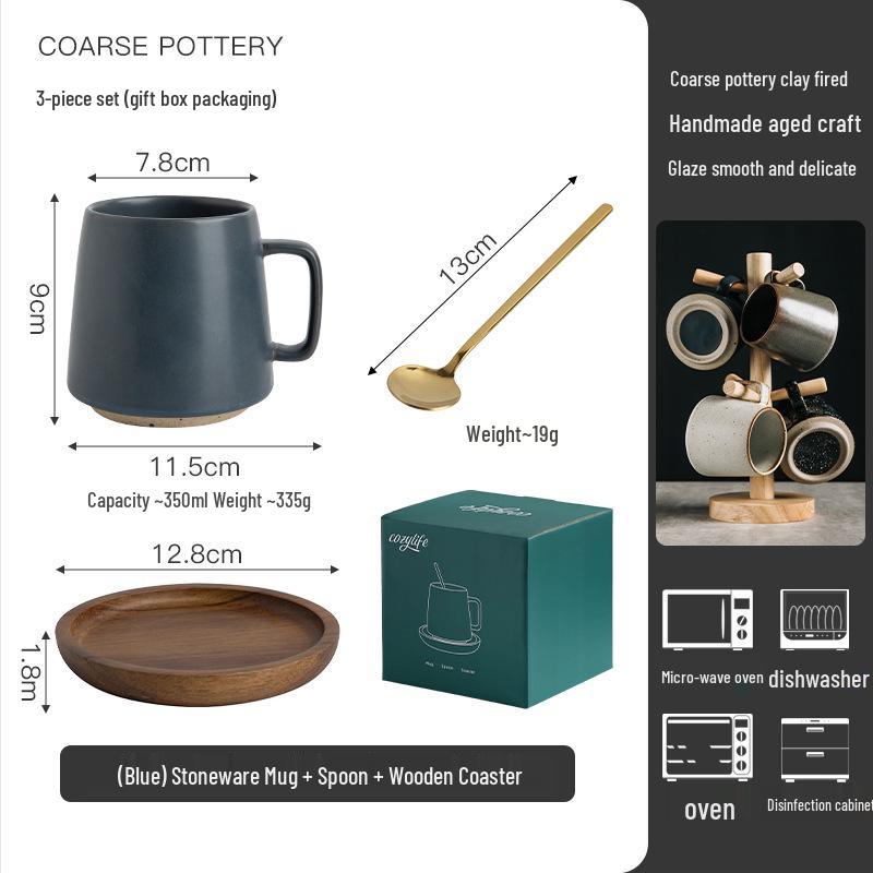 Japanese Retro Ceramic Mug Set – Creative Household & Office Coffee Cups with Gift Box