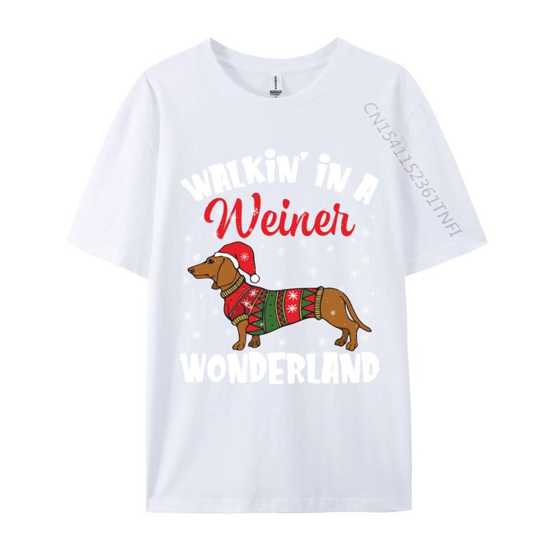 Walking In A Wiener Wonderland Funny Dachshund Christmas T-Shirts Vintage Cotton Tee Shirts Gift Idea Tops