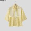 INCERUN Herren Reverskragen Kurzarm Floral Print Splicing Spitze Lässige Lockere T-Shirts Hemden