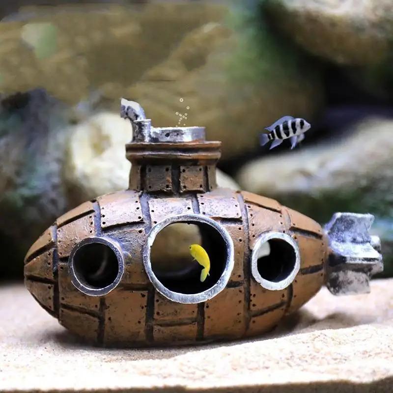 U-Boot-Ornamente aus Kunstharz, Fisch- und Garnelenunterschlupf, Höhle, Landschaftsbau-Zubehör für die Dekoration von Aquarien