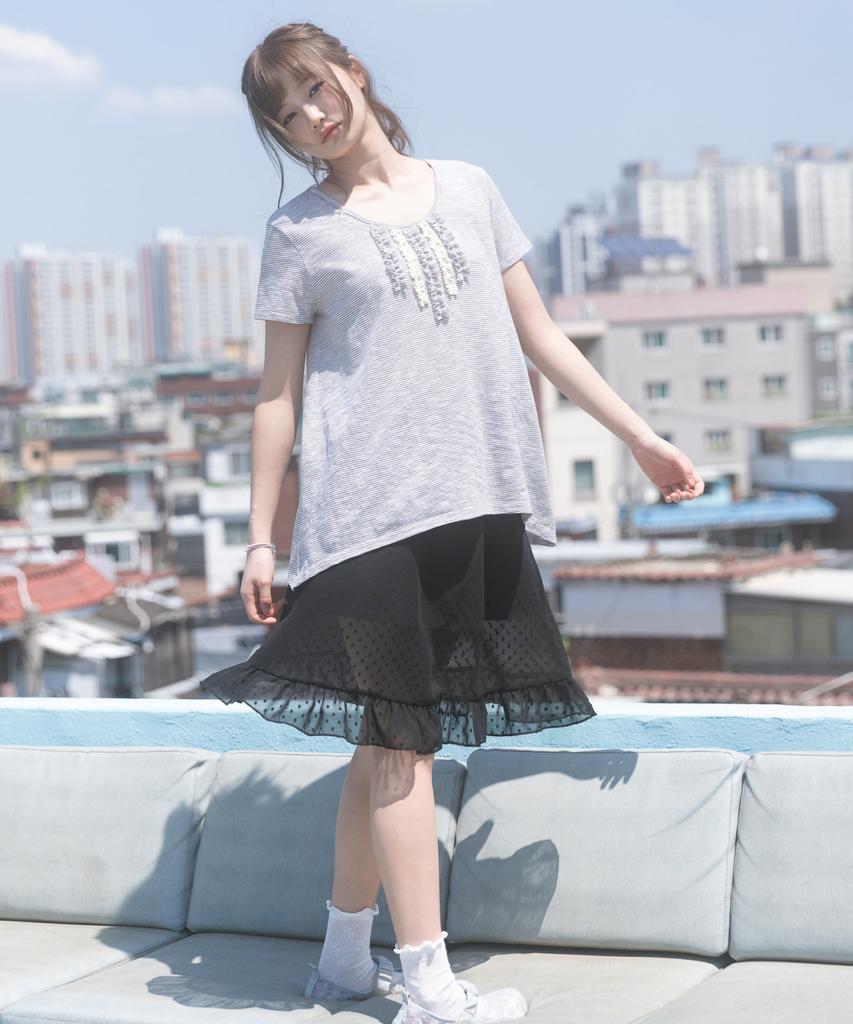 Naien Dot See-Through Frill Midi Skirt