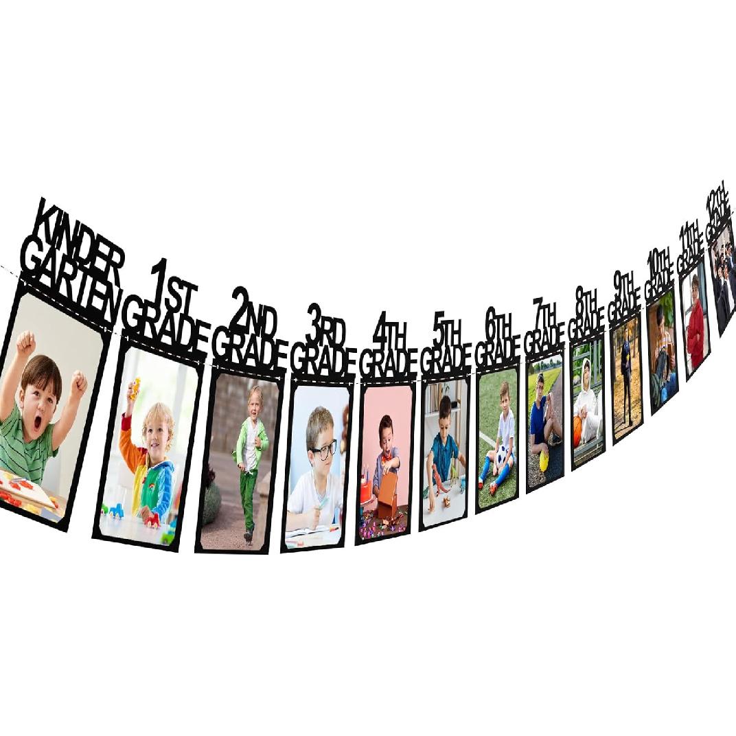 13 PCS 9.85ft 2025 Grad Photo Banner, Kindergarten to 12th Grade Graduation Picture Banner, Middle School, High School College Graduation Party Props 4*6inch