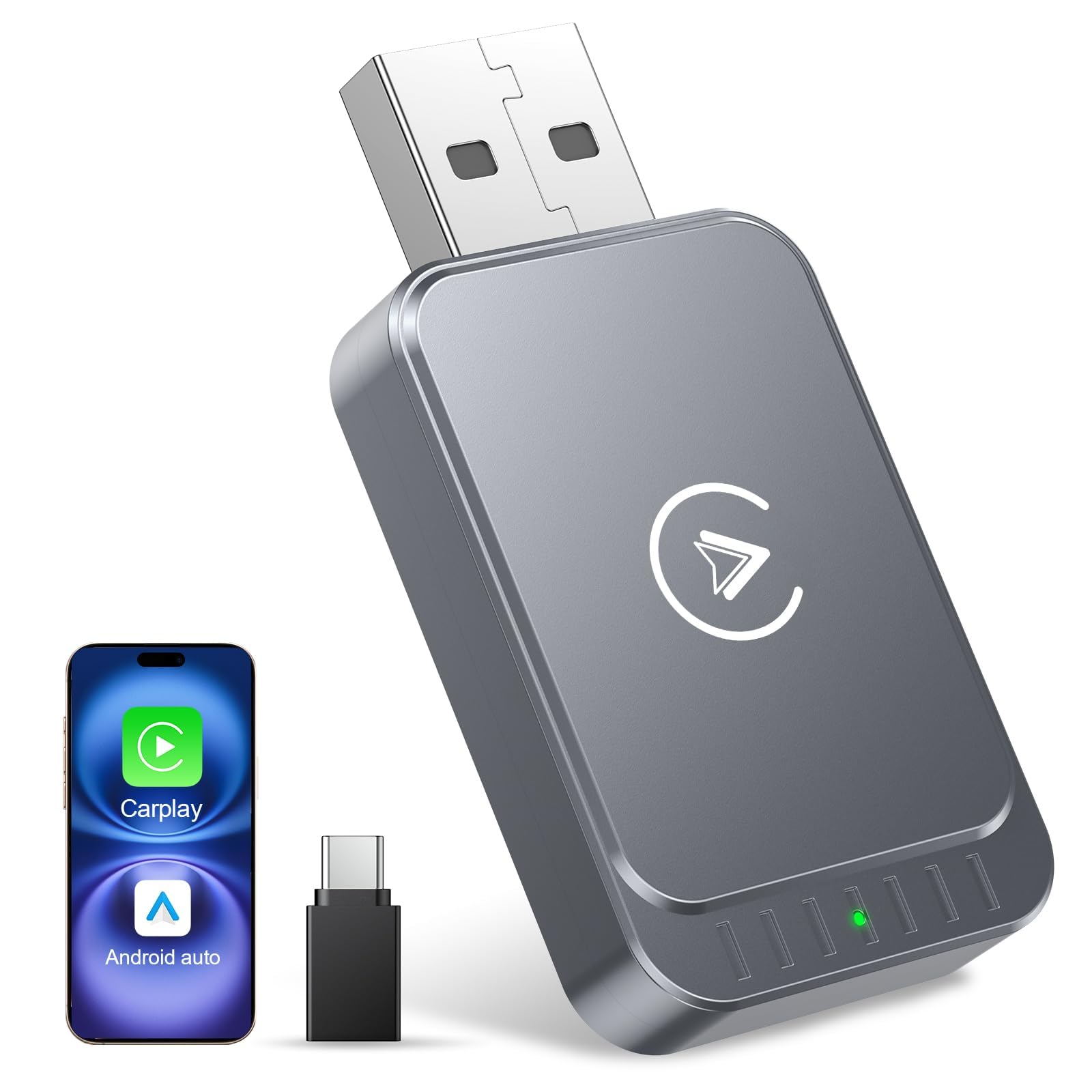 

AuroraLink Wireless Carplay Adapter & Android Auto 2-in-1, High Speed and Stable Wired Convert серый