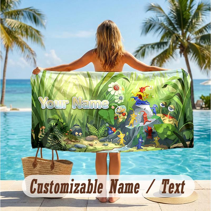 Custom Text Beach Towel, Soft Absorbent Swimming Multi-use TowelPikmin
