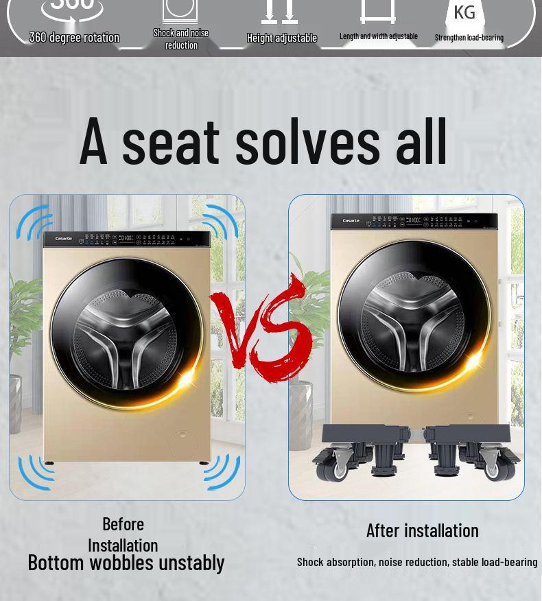 Adjustable Washing Machine Base with Drum Impeller and Storage Shelf