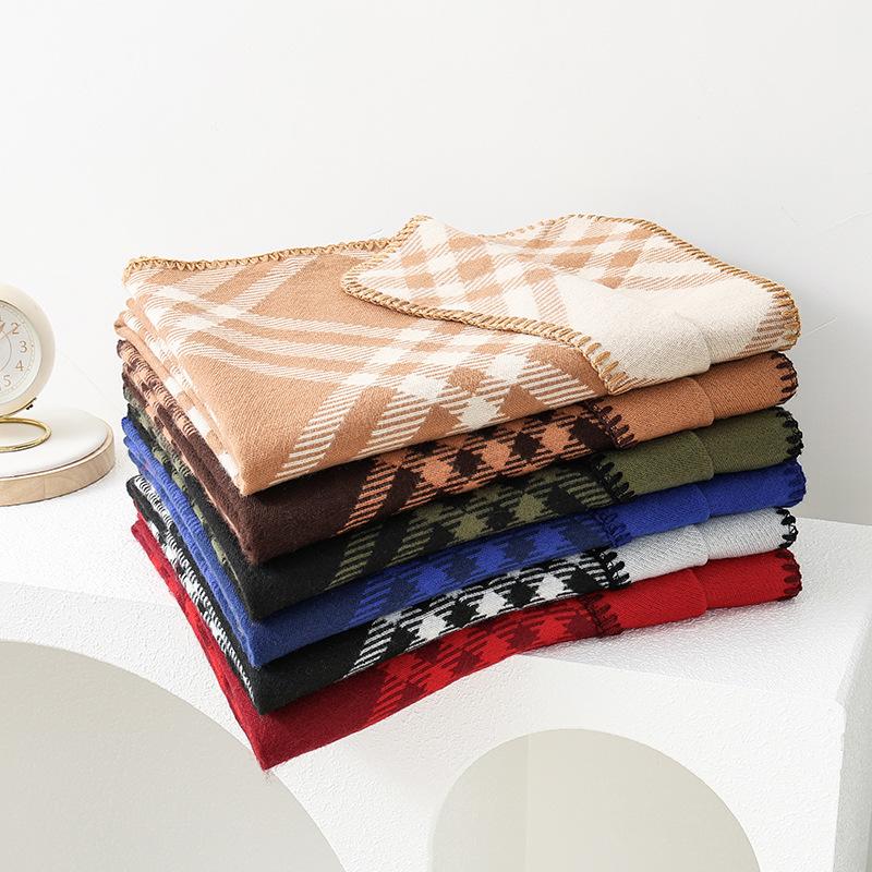 Double sided Plaid Scarf for Women Winter Warm Wool Scarf  Autumn and Winter Korean Style Cashmere Scarf with Atmosphere