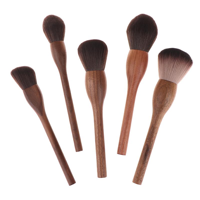 1Pc Vintage Wood Handle Makeup Brush High Quality Walnut Loose Powder Blush Foundation Contour Brush