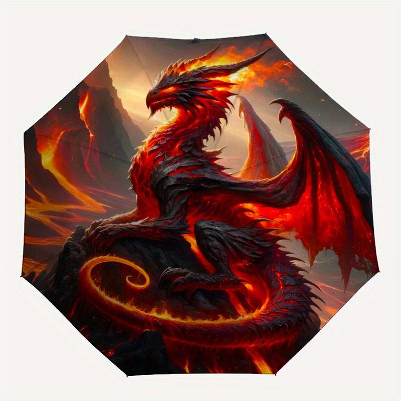 1pc Fiery Dragon's Lair Durable Cartoon Folding Umbrella, Portable Compact Umbrella for Men and Women R017