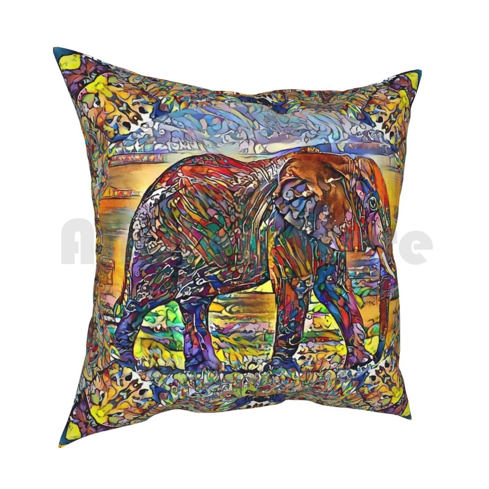 Colorful Elephant Pillow Case Printed Home Soft DIY Pillow Cover Colorful Elephant Style Fractal Dimension d Surreal 30x30cm 12x12in
