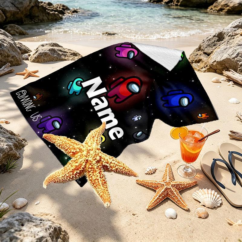 Custom Name Personalized Among Us Print Beach Towel, for Trip Camping Beach Party Home Decor, Birthday Gift for Family & Friends