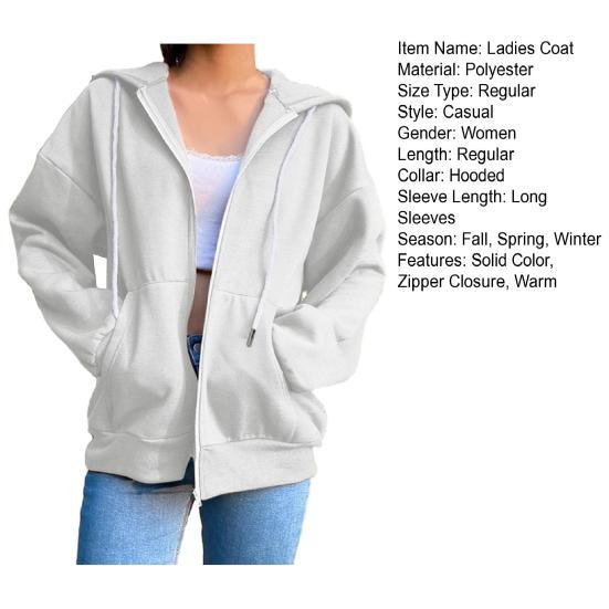 Cappotto invernale da donna, tinta unita, ampio, con cerniera, tasche, maniche lunghe, coulisse, cappuccio, polsini elastici, giacca con cappuccio da donna