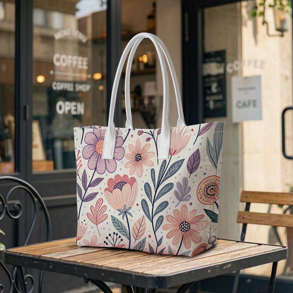 Boho Floral Printed Tote Bag Stylish Casual Large Capacity Shoulder Handbag for Daily Use
