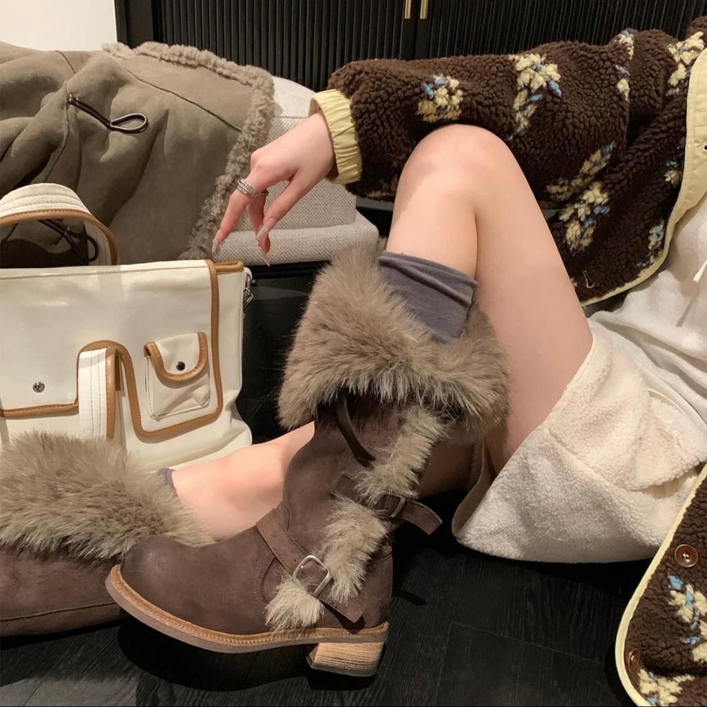 Women's Soft Elastic Winter Warm Anti Cold Lengthened Plush Snow Boots Thick Bottom Non-slip Wear Outdoor Leisure Sports Long Cotton Boots