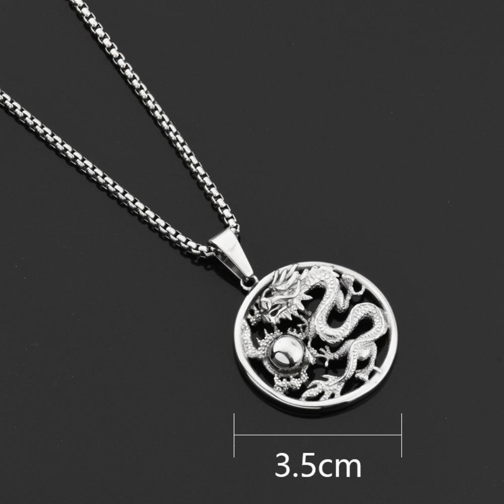 Round Chinese Style Necklace Alloy Men's Lucky Charm New Dragon Signet Pendant  Men