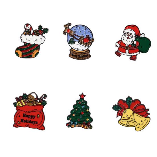 Christmas Santa Claus Brooch, Cartoon Xmas Tree Bell Stocking Gift Bag Enamel Pin, Badge Pin for Clothes Bag Hat Scarf Suit