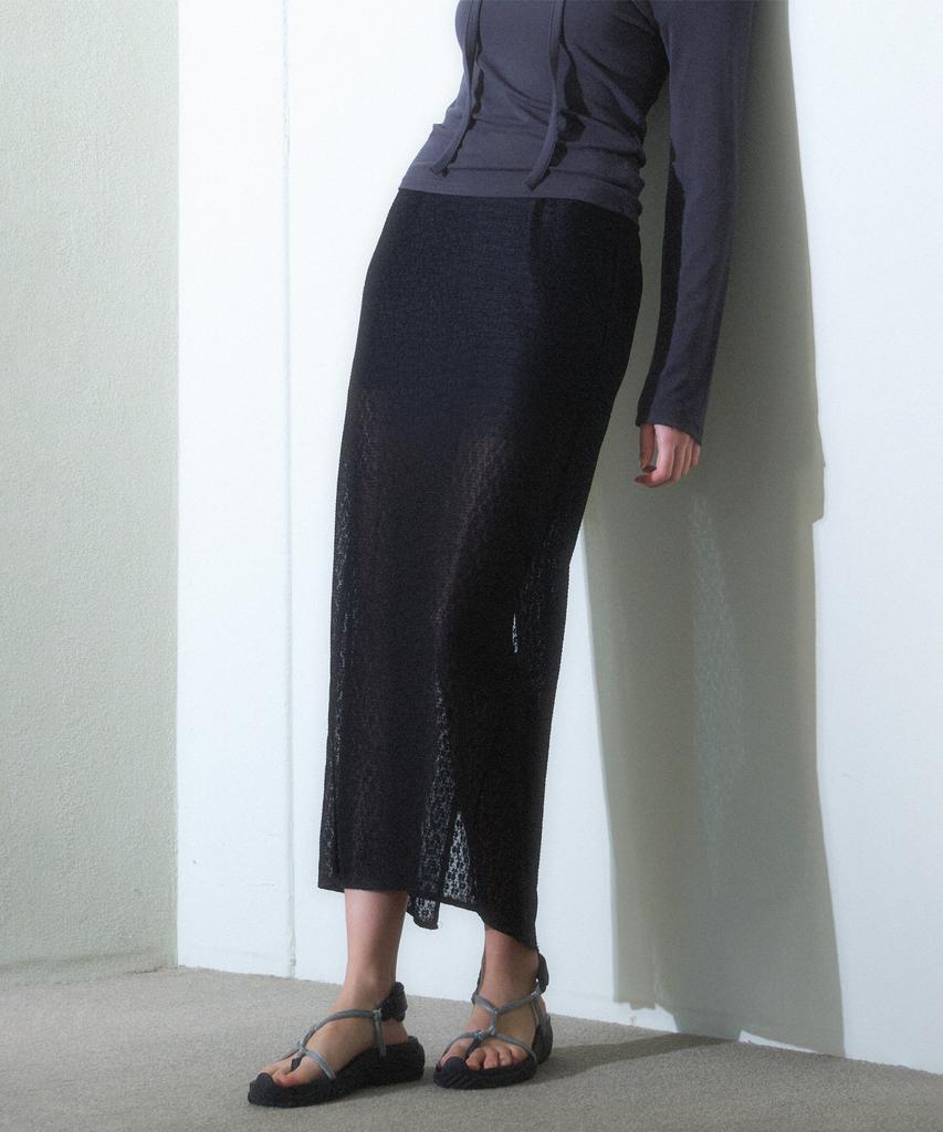 Hauseuobeupondeu Fog Flower Maxi Skirt_Black