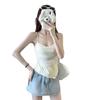 #Summer new sweet mesh polka dot sling vest slim and thin women's fixed belt chest pad versatile