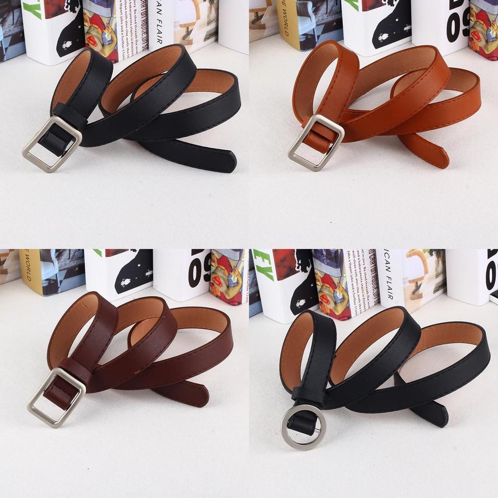 Simple Color Solid Metal Buckle Decor Women Waist Belt With No Punching Design