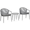 Garden Furniture Set 2 Chairs And 1 Table With Glass Top Rattan Look Weatherproof Metal Frame Gray