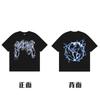 Abstract Graffiti Print Tshirt Black Tee With White Pattern And Blue Lightning Circle Back Streetwear Graphic Top For Unisex Unisex