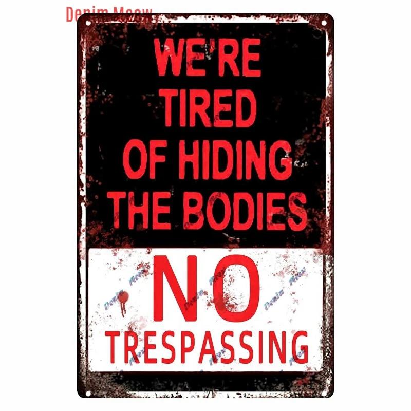 Vintage Witch Halloween Wall Art Poster, No Trespassing Metal Sign, Warning Tin Plates for Gift, Bar Party, Room Decoration WY68