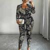 Plus Size Distressed Floral Print 3 Piece Outfit, Long Sleeve Open Front Cardigan Cami Top Leggings Set for Women