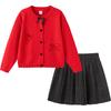 Balabala Girls' Sweet Spring Two-Piece Cardigan & Skirt Set