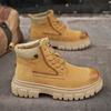 Martin Boots New Winter British Retro Medium Yellow Boots Lace-up Casual Height-increasing Boots
