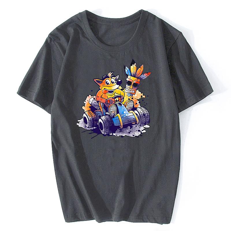 Crash Bandicoot T Shirt Team Racing Childhood Hero Vintage Digital Print EU Size Camisetas Video Games Cotton T Shirt Men Tees