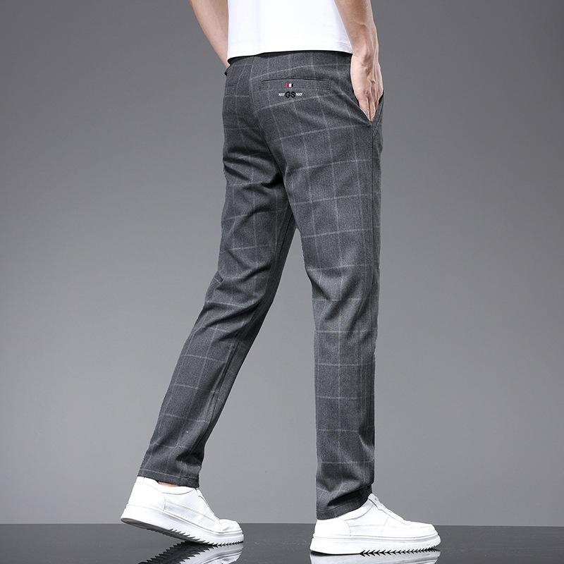 Spring and Summer Plaid Workwear Stretch Pants Men's Business Fashion Slim Casual Pants