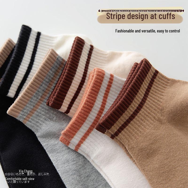 Women's Short Socks - Korean & Japanese Style, Sweat-Absorbing, Non-Slip, Solid Color, Spring/Autumn, Internet Trend