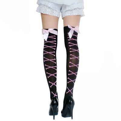 Rückseite Rosa Schleife Oberschenkelhohe Socke Damen Über dem Knie Socken Nylon Strumpfwaren Damen Sexy Strümpfe