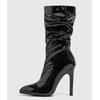 Fashion Sexy Pointed-Toe Patent Leather High-Heel Ankle Boots Women Fashion Wrinkle Side Zipper Design Mid-Calf Boot Party Stripper Shoe
