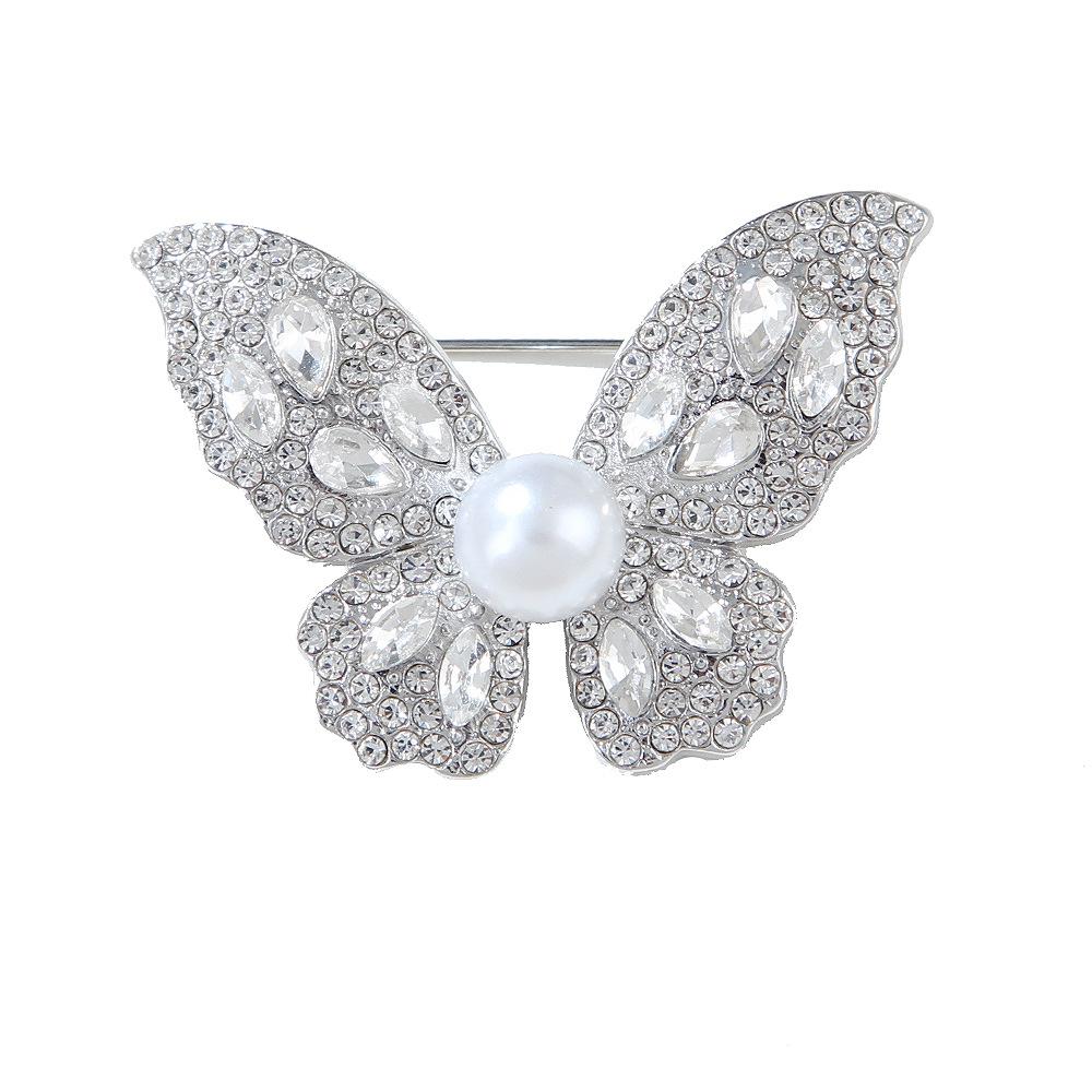 

Роскошная и модная брошь в виде бабочки с бриллиантами для женщин, универсальная и персонализированная булавка для одежды с кристаллами на груди и цветком серый