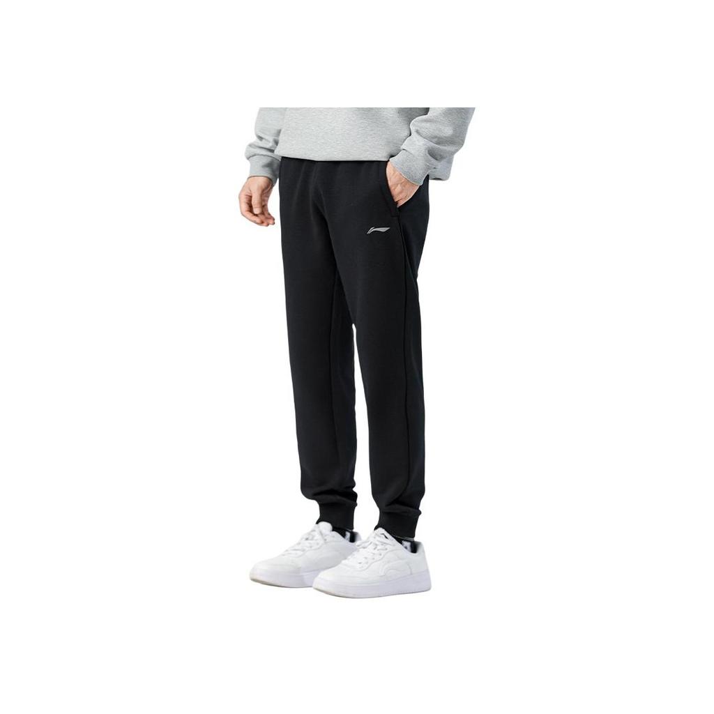 Li Ning Sports Lifestyle Series Solid Color Loose Fit Cuffed Moisture Wicking Breathable Casual Pants Men Pants Black AKLTE51-1