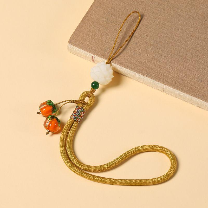 1Pc Persimmon Ruyi Mobile Phone Pendant Short Wrist Lanyard Men's and Women's Glazed Persimmon Pendant Keychain Anti-lost Rope Accessories