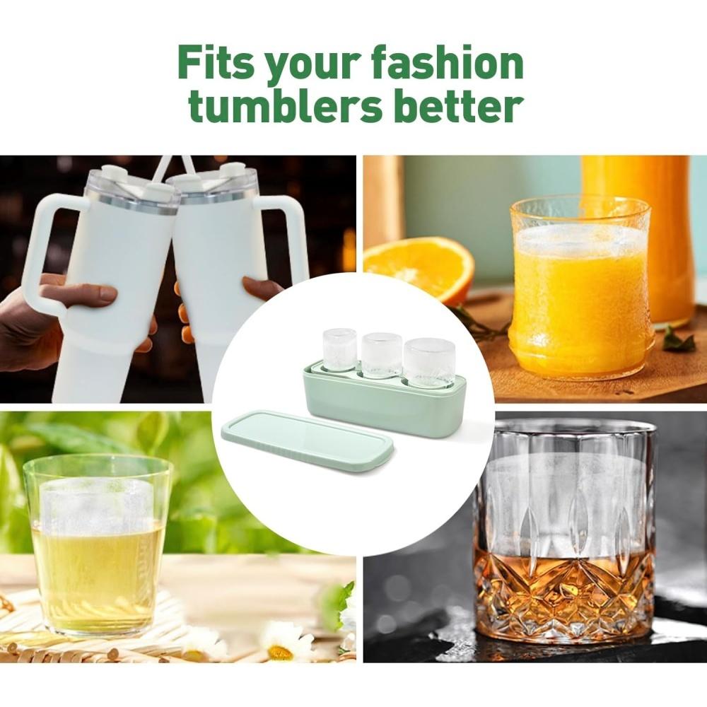 Ice Cube Tray for 30-ounce Glasses, 3 Hollow Cylindrical Silicone Molds with Lids and Containers, Perfect for Frozen Drinks