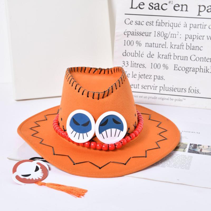 Anime One Piece Ace Jazz Hut Cosplay Hüte Luffy Ace Orange Cowboyhut Für Kinder Erwachsene Halloween Karneval Cosplay Zubehör