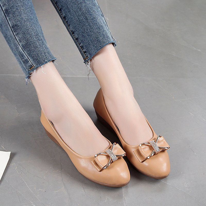 Fashion Woman Pumps with Bow Pointed Toe Wedge Heel Leather Casual Shoes for Women Vacation Chic and Elegant Comfortable On Promotion 39