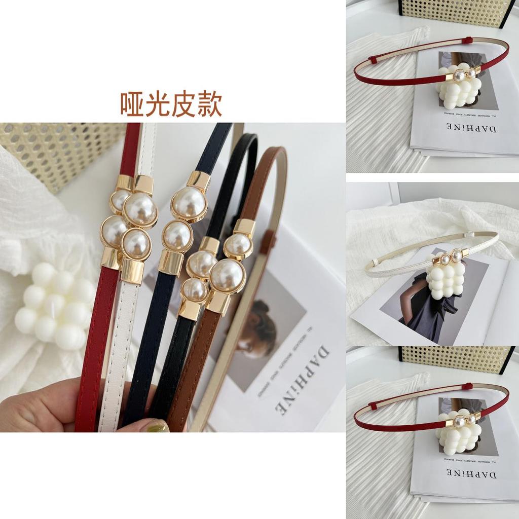 Stunning Matte Black Women's Belt With Elegant Pearl Buckle Perfect For Summer Outfits