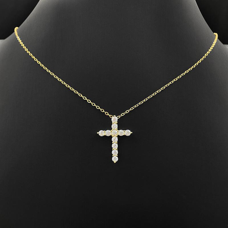 S925 Sterling Silver Cross Clavicle Necklace Women's Moissanite Pendant Clavicle Chain