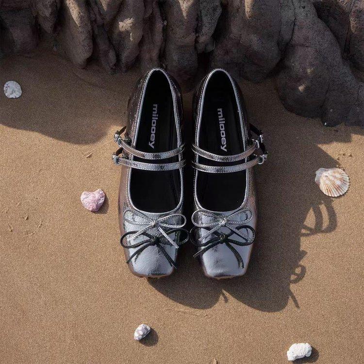 

[Bailey Ballet Mary Jane] French Square Head Bow 2025 Summer New Inner Height Increase Mary Jane Single Shoes Women 40