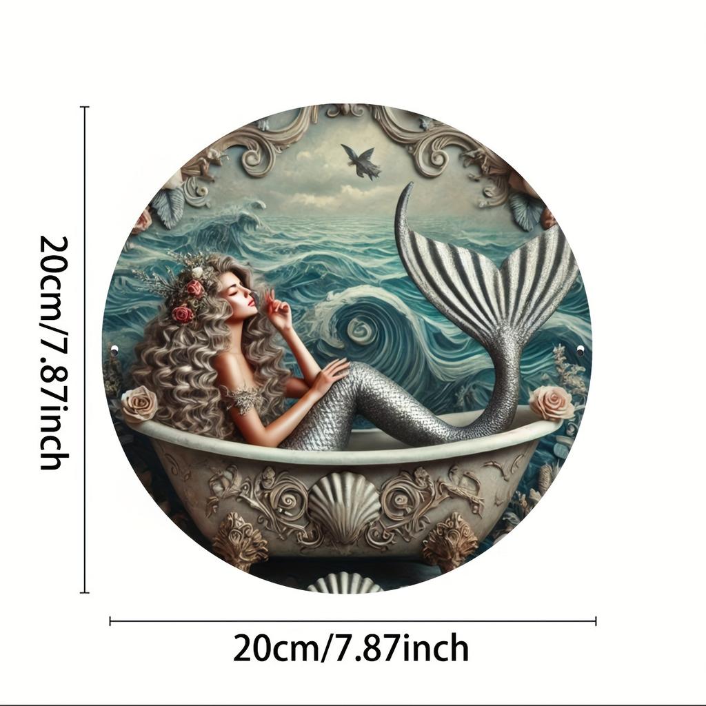 Waterproof Mermaid Metal Wall Art - Oceanic Bliss, Classic Style Round Decorative Sign for Indoor/Outdoor Home and Office Decor