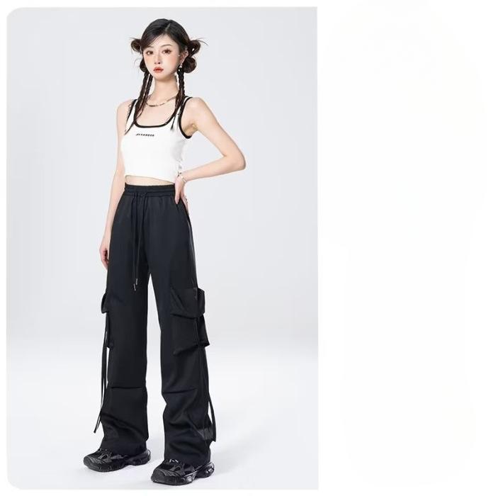 Pantaloni da Lavoro Blu Donna Taglia Piccola Sezione Estiva Sottile Gamba Larga Vita Alta Dritti Drappeggiati